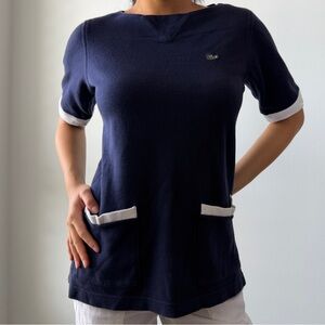90s Lacoste Navy Short Sleeve Knit Top - Small
